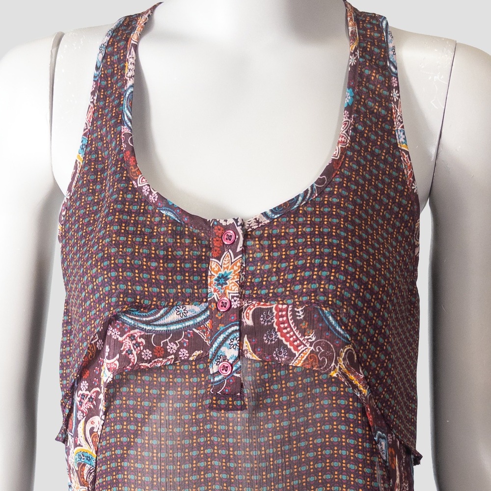 Mossimo Sheer Ruffle Y2K Paisley Geometric Racerback Tank Top Boho Festival